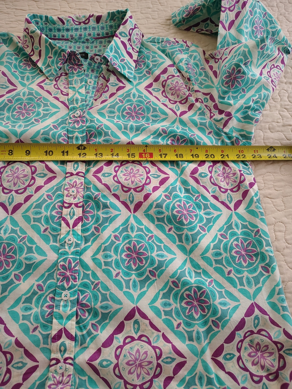 Talbots Turquoise & Purple Patterned Button-Front Blouse - Picture 3 of 8